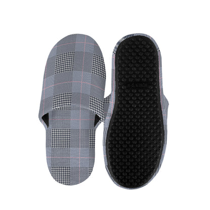 Navy Blue Prince of Wales Check Print Slippers