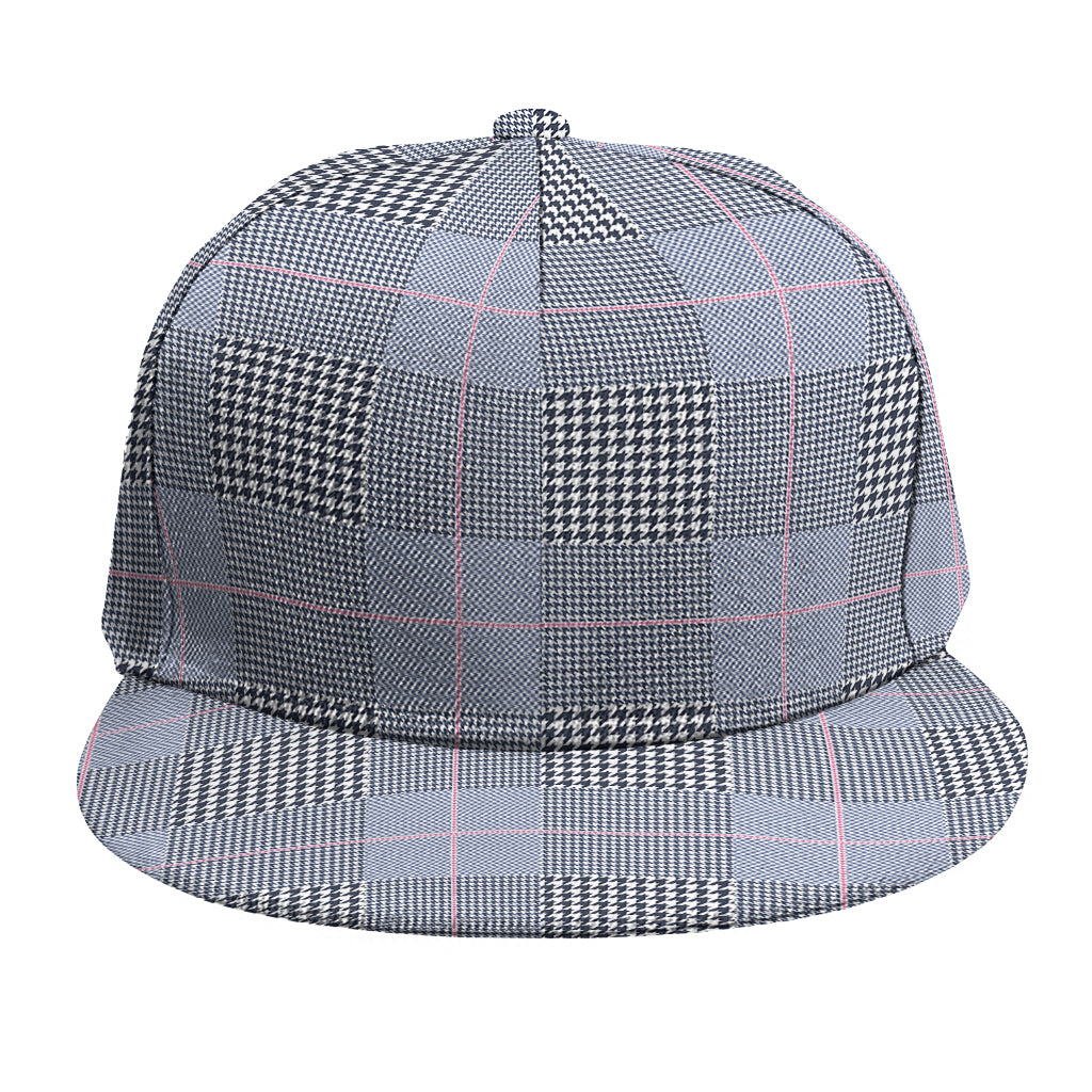 Navy Blue Prince of Wales Check Print Snapback Cap