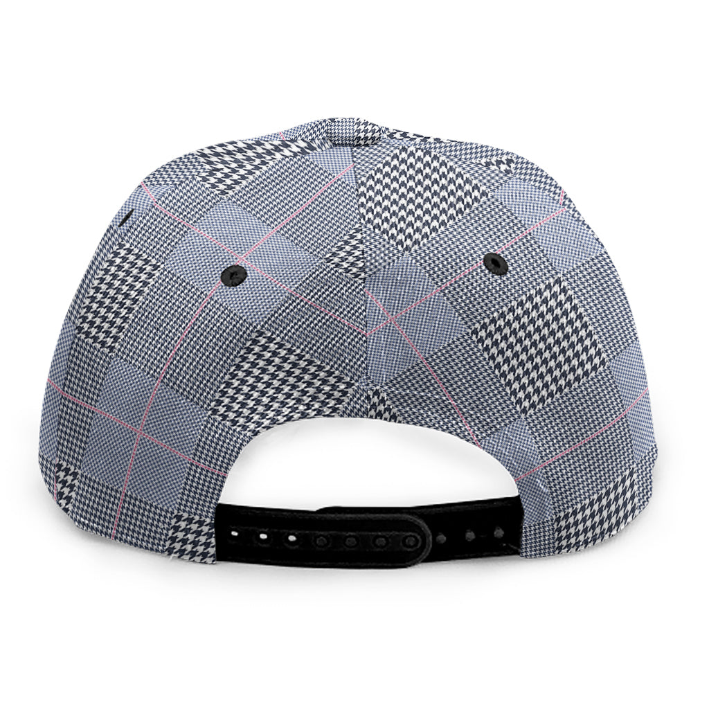 Navy Blue Prince of Wales Check Print Snapback Cap