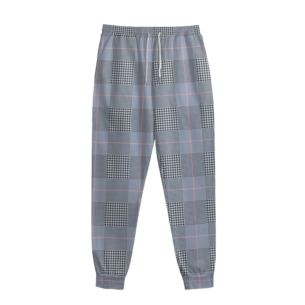 Navy Blue Prince of Wales Check Print Sweatpants