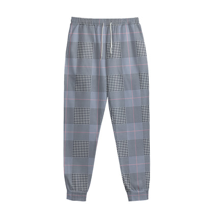 Navy Blue Prince of Wales Check Print Sweatpants