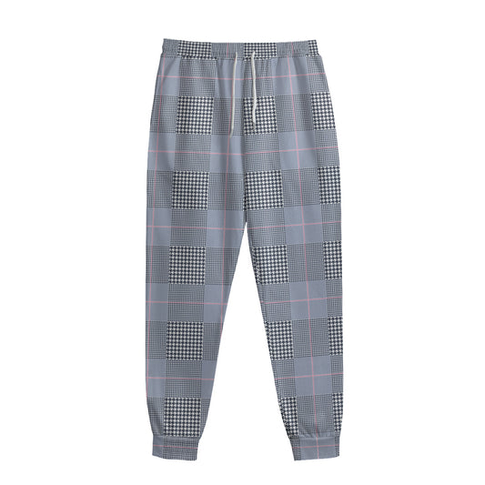 Navy Blue Prince of Wales Check Print Sweatpants