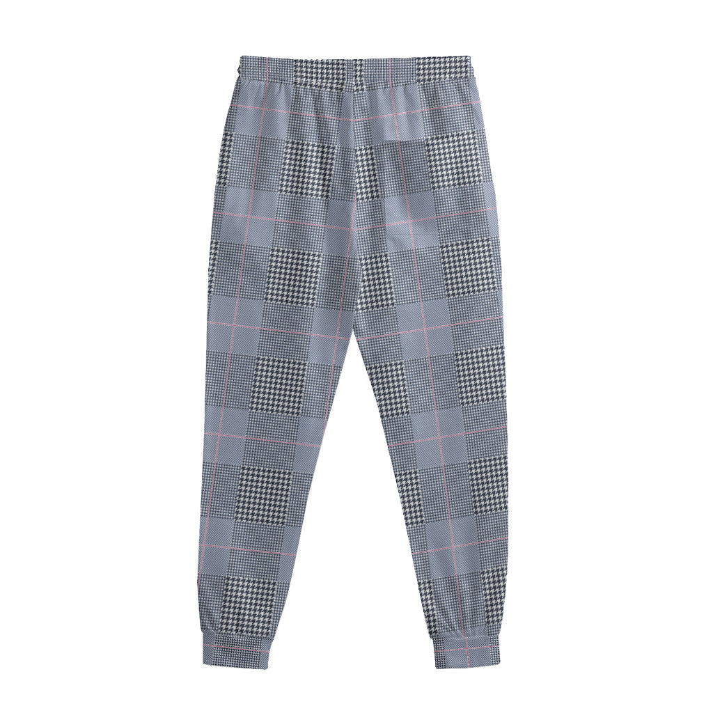 Navy Blue Prince of Wales Check Print Sweatpants