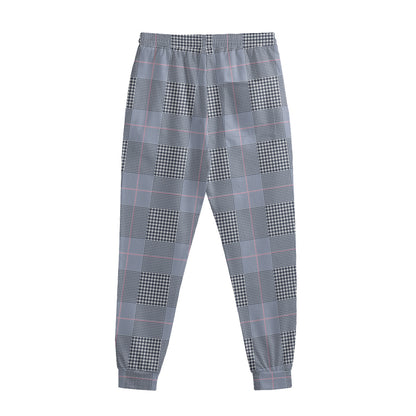 Navy Blue Prince of Wales Check Print Sweatpants