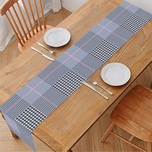 Navy Blue Prince of Wales Check Print Table Runner