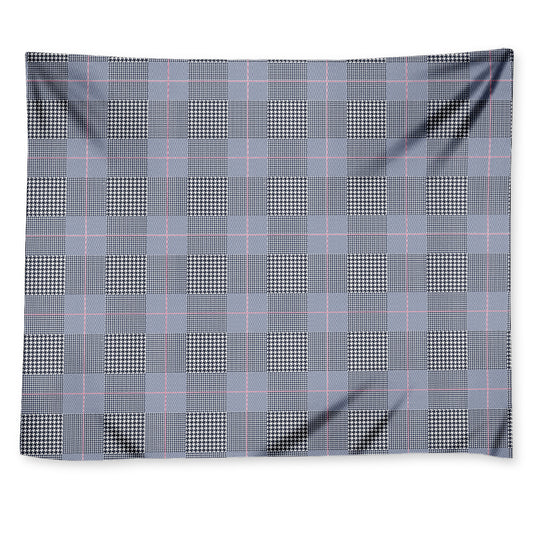 Navy Blue Prince of Wales Check Print Tapestry