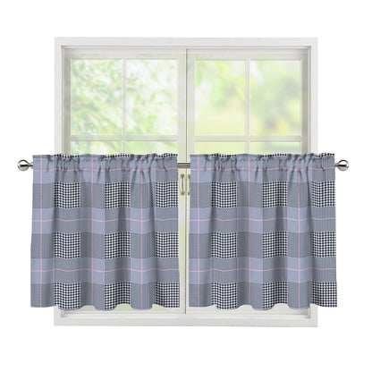 Navy Blue Prince of Wales Check Print Tier Curtains
