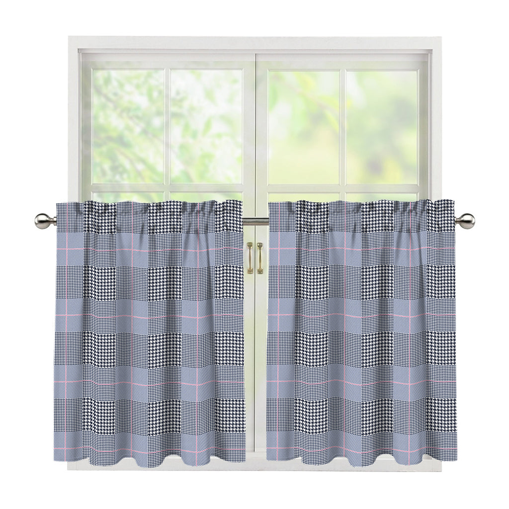 Navy Blue Prince of Wales Check Print Tier Curtains