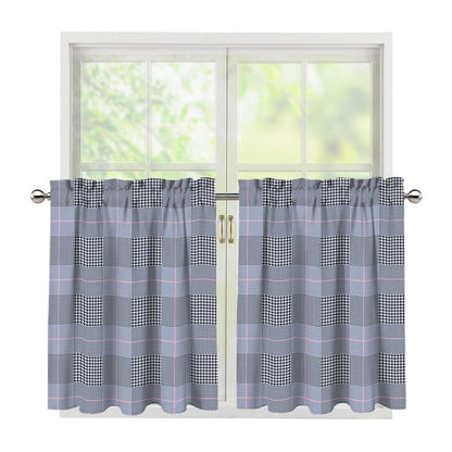 Navy Blue Prince of Wales Check Print Tier Curtains