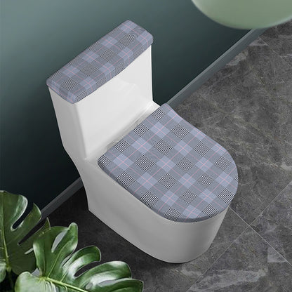 Navy Blue Prince of Wales Check Print Toilet Lid And Tank Cover Set