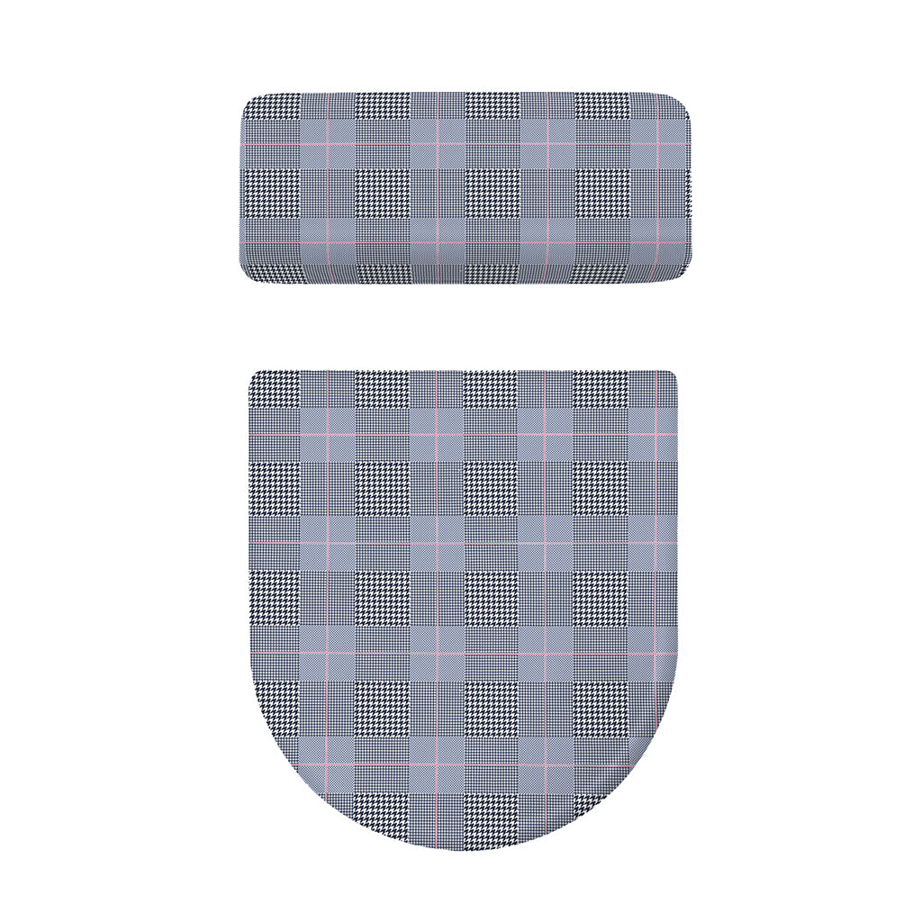 Navy Blue Prince of Wales Check Print Toilet Lid And Tank Cover Set