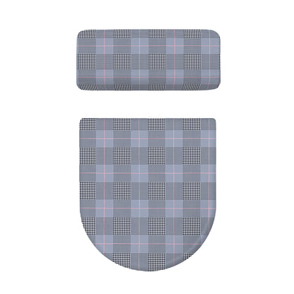 Navy Blue Prince of Wales Check Print Toilet Lid And Tank Cover Set