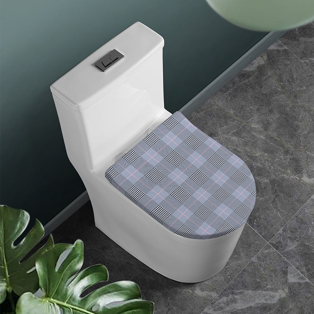 Navy Blue Prince of Wales Check Print Toilet Lid Cover