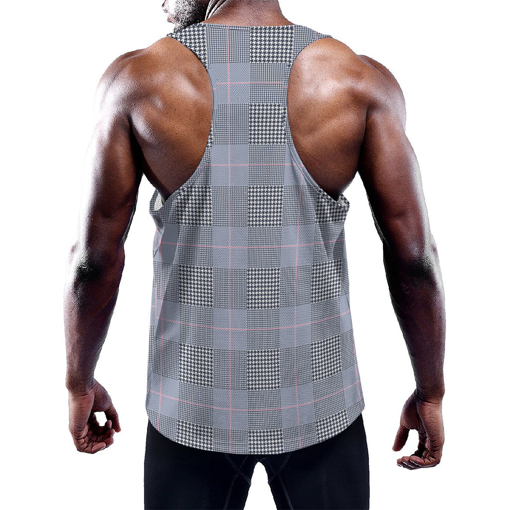 Navy Blue Prince of Wales Check Print Training Tank Top