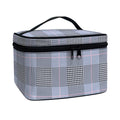 Navy Blue Prince of Wales Check Print Travel Makeup Bag