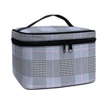Navy Blue Prince of Wales Check Print Travel Makeup Bag