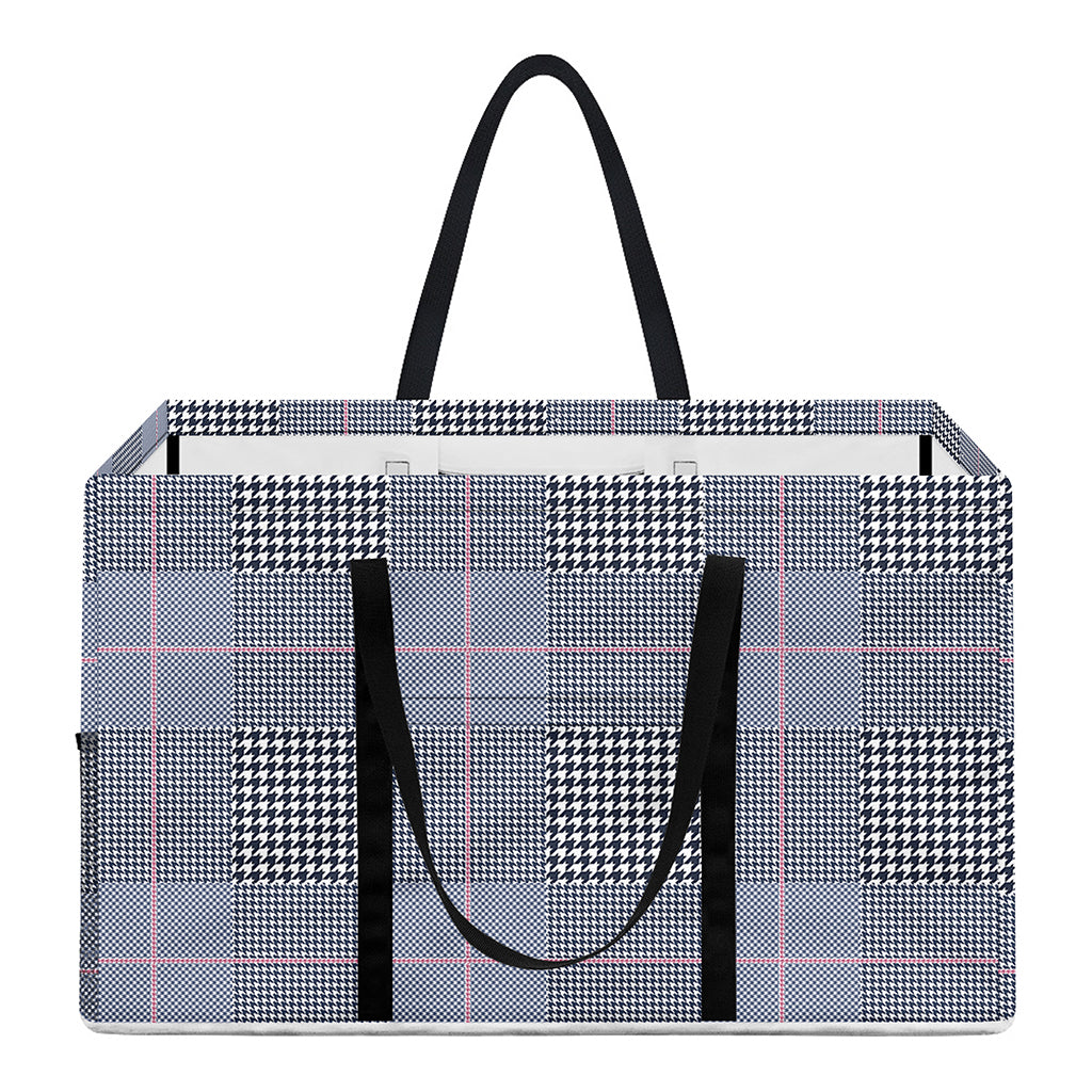 Navy Blue Prince of Wales Check Print Utility Tote Bag