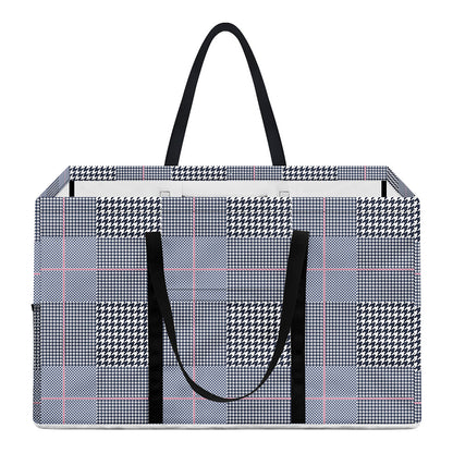 Navy Blue Prince of Wales Check Print Utility Tote Bag