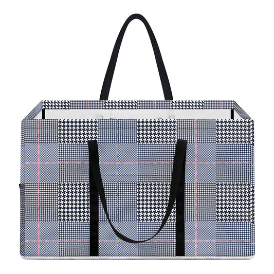 Navy Blue Prince of Wales Check Print Utility Tote Bag
