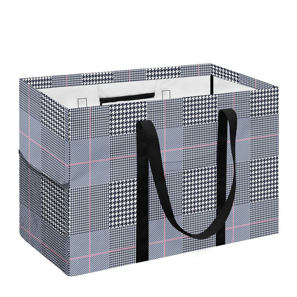 Navy Blue Prince of Wales Check Print Utility Tote Bag