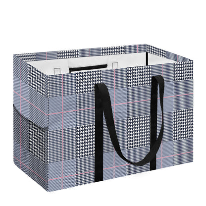 Navy Blue Prince of Wales Check Print Utility Tote Bag