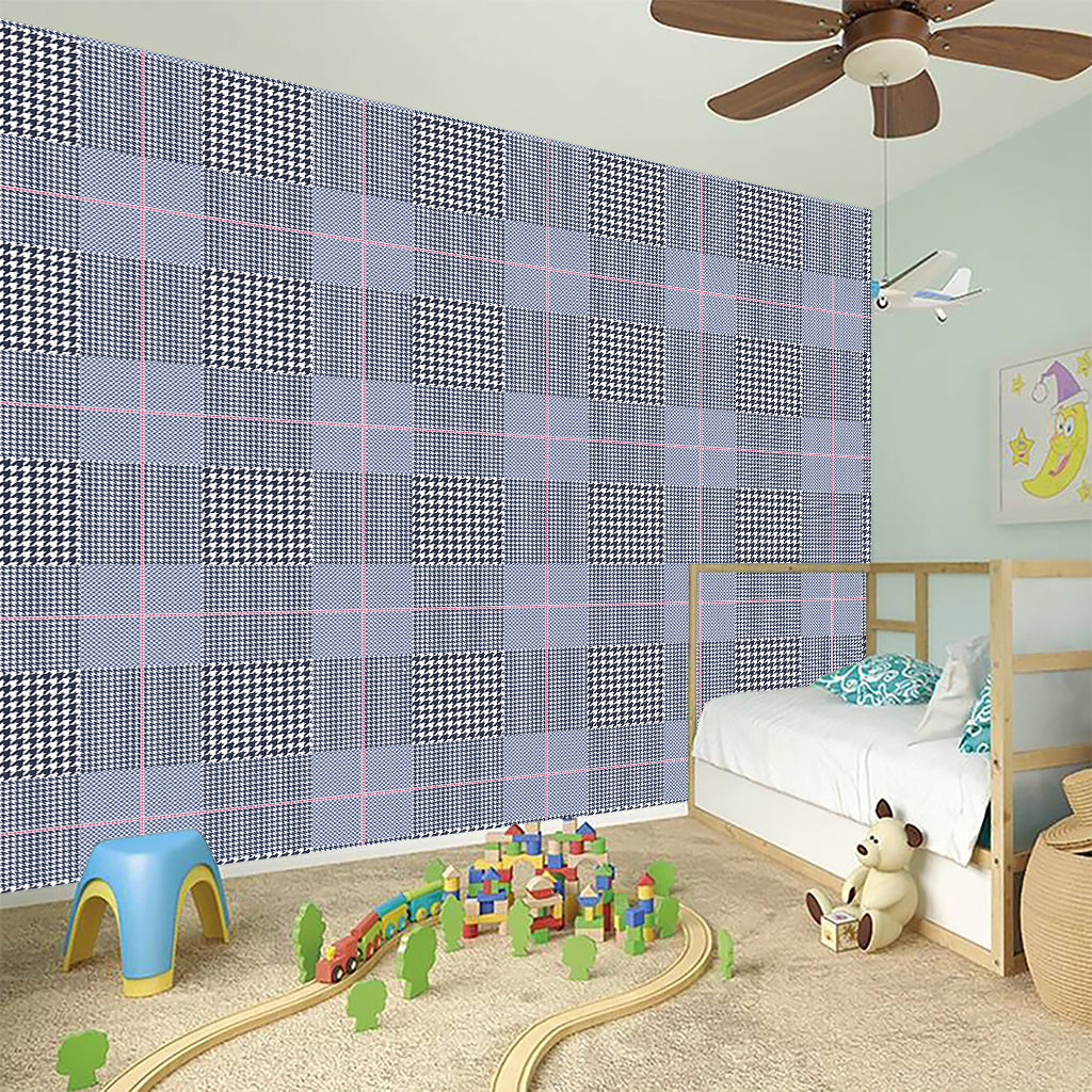 Navy Blue Prince of Wales Check Print Wall Sticker