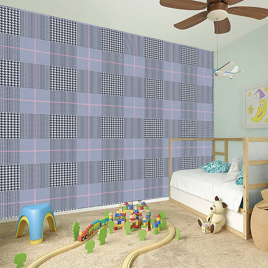 Navy Blue Prince of Wales Check Print Wall Sticker