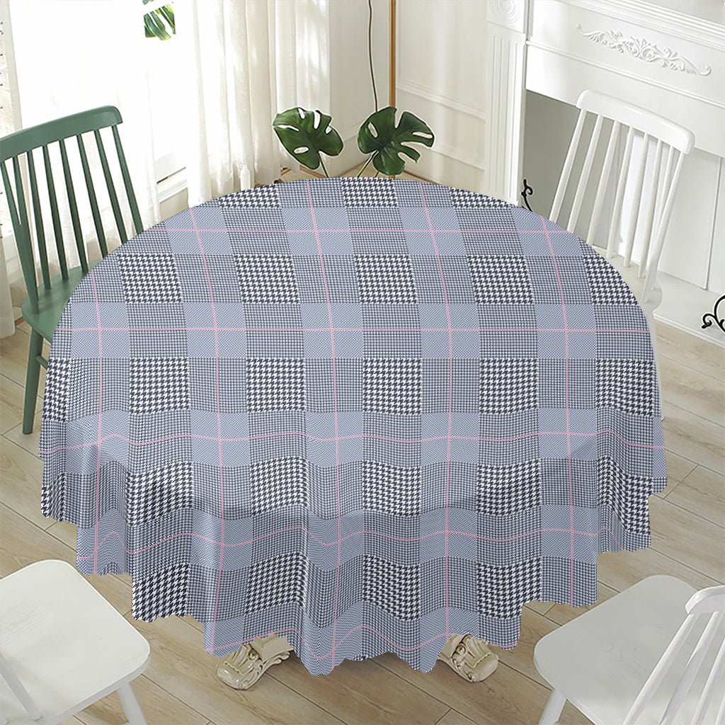 Navy Blue Prince of Wales Check Print Waterproof Round Tablecloth