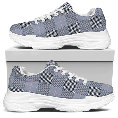 Navy Blue Prince of Wales Check Print White Chunky Shoes