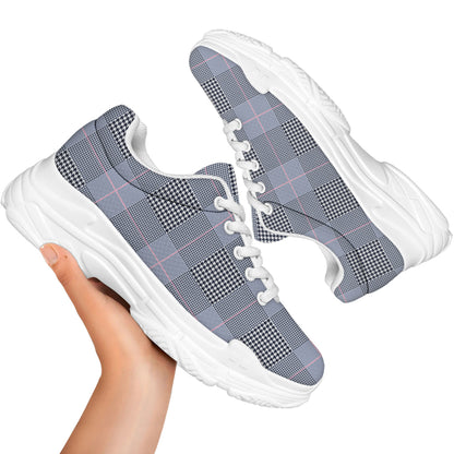 Navy Blue Prince of Wales Check Print White Chunky Shoes