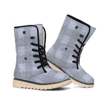 Navy Blue Prince of Wales Check Print Winter Boots