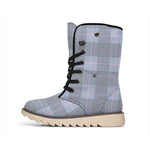 Navy Blue Prince of Wales Check Print Winter Boots
