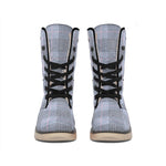 Navy Blue Prince of Wales Check Print Winter Boots