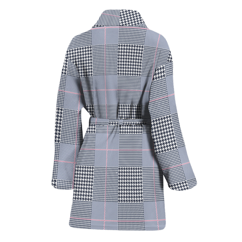 Navy Blue Prince of Wales Check Print Women's Bathrobe