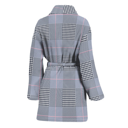 Navy Blue Prince of Wales Check Print Women's Bathrobe