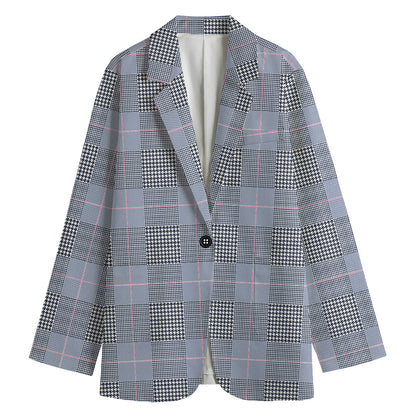 Navy Blue Prince of Wales Check Print Women's Blazer