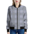 Navy Blue Prince of Wales Check Print Women's Bomber Jacket