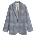 Navy Blue Prince of Wales Check Print Women's Cotton Blazer