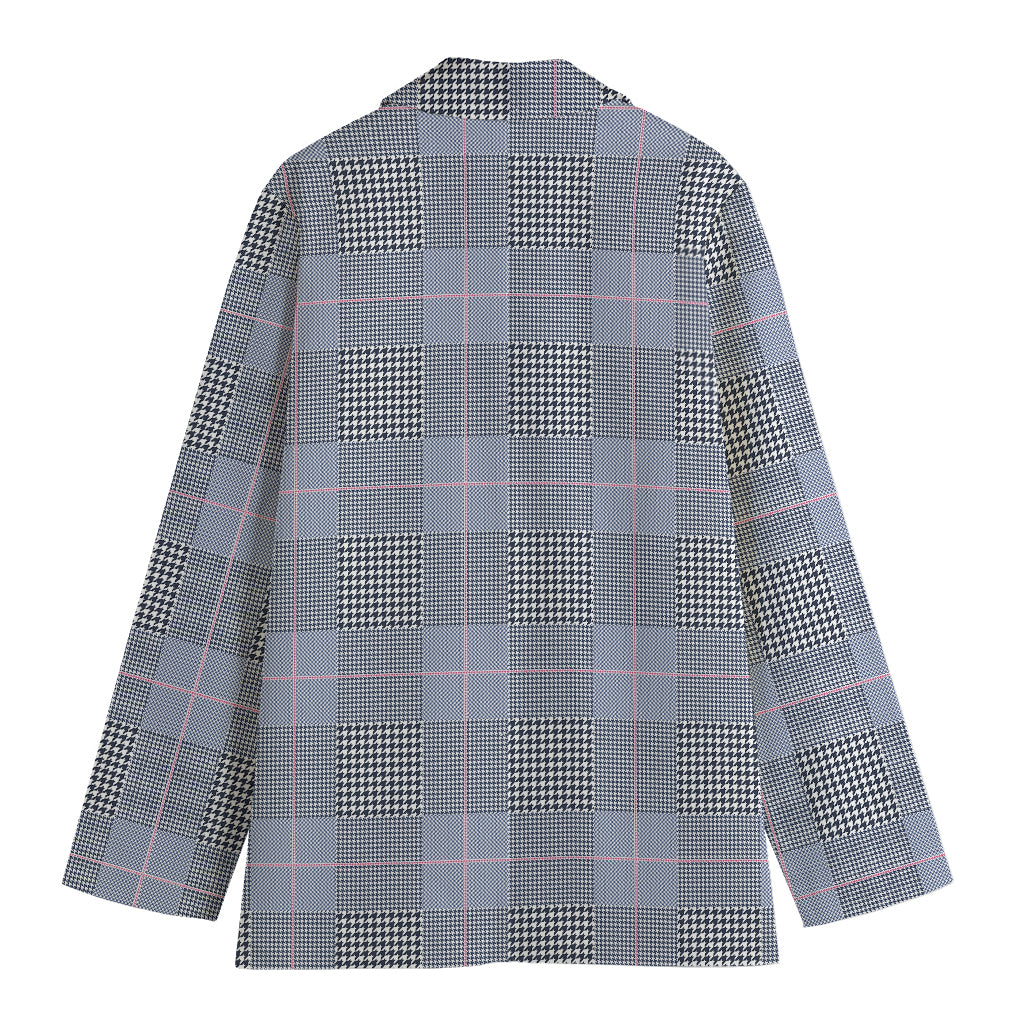 Navy Blue Prince of Wales Check Print Women's Cotton Blazer