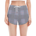 Navy Blue Prince of Wales Check Print Women's Split Running Shorts