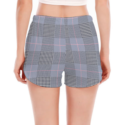 Navy Blue Prince of Wales Check Print Women's Split Running Shorts