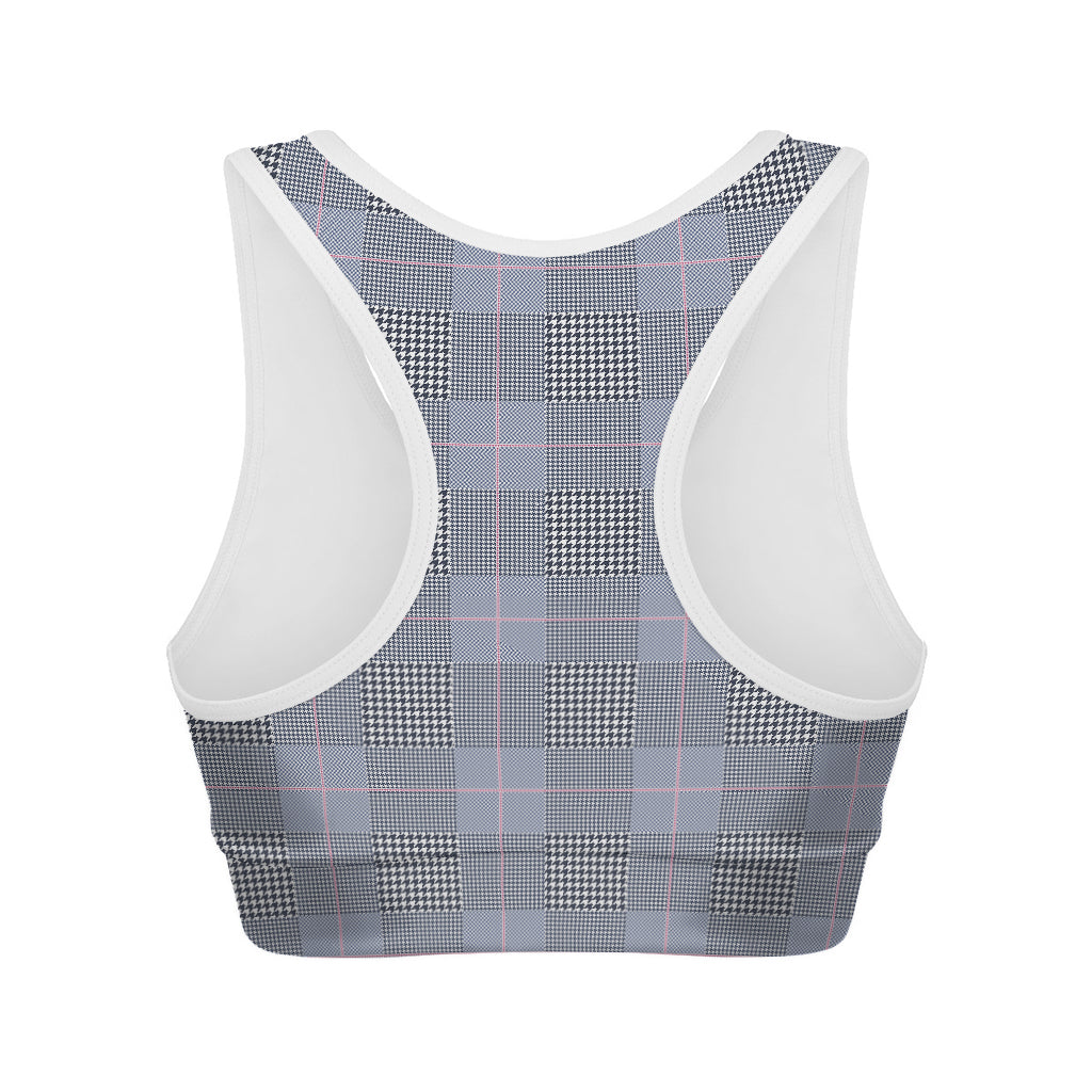 Navy Blue Prince of Wales Check Print Women's Sports Bra