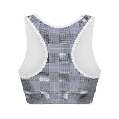 Navy Blue Prince of Wales Check Print Women's Sports Bra