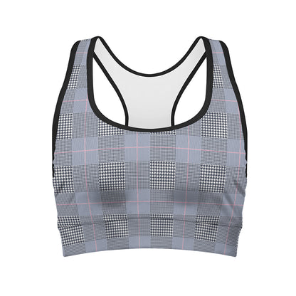 Navy Blue Prince of Wales Check Print Women's Sports Bra
