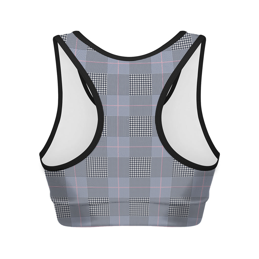 Navy Blue Prince of Wales Check Print Women's Sports Bra