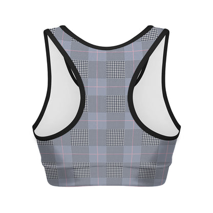 Navy Blue Prince of Wales Check Print Women's Sports Bra