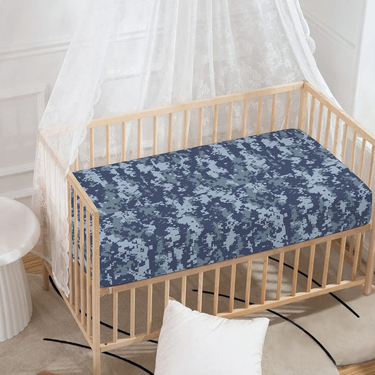 Navy Digital Camo Pattern Print Baby Crib Sheet
