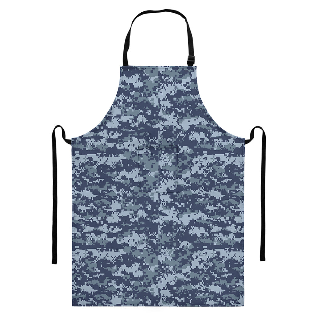 Navy Digital Camo Pattern Print Bib Apron With Pocket