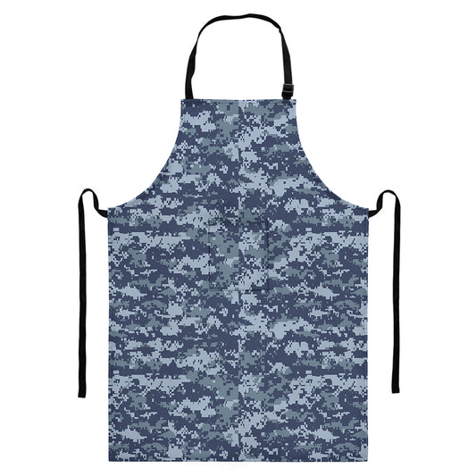 Navy Digital Camo Pattern Print Bib Apron With Pocket