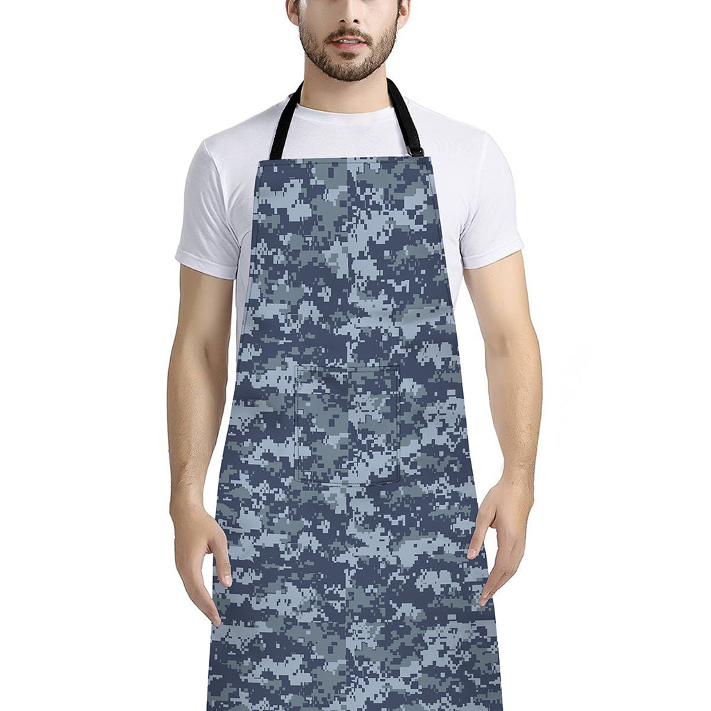 Navy Digital Camo Pattern Print Bib Apron With Pocket